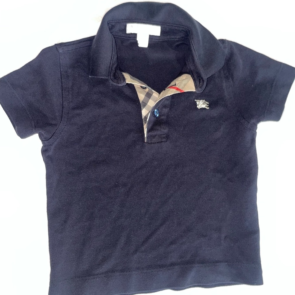 Burberry Navy Kids Polo Shirt with Check Collar